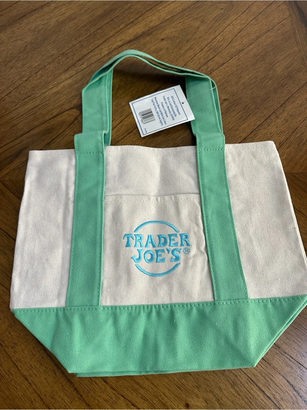 Trader Joe's Canvas Tote Bag in Mint and Cream